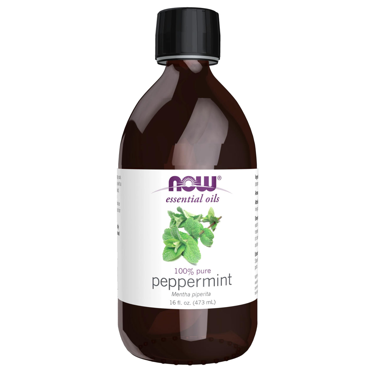 NOW Foods Peppermint Oil 16 oz bottle for refreshing aromatherapy.