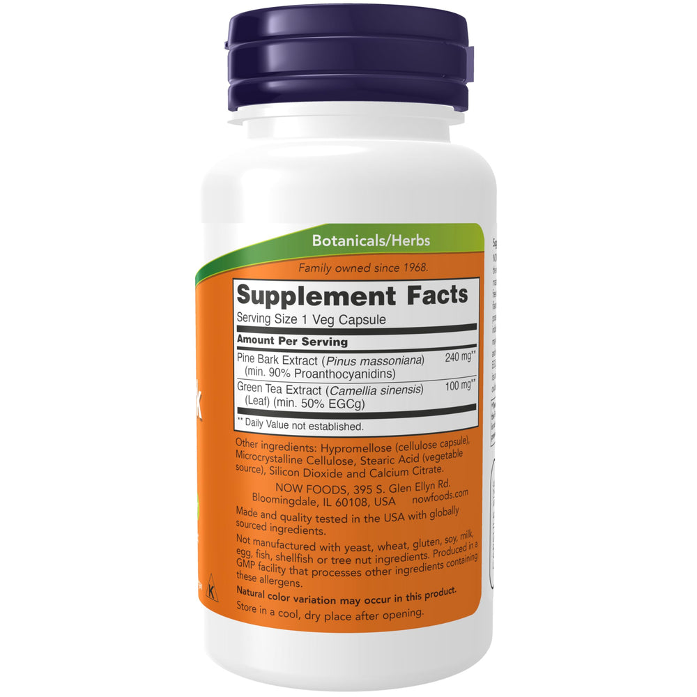 NOW Foods Pine Bark Extract USA packaging reflects 1968 family-owned quality