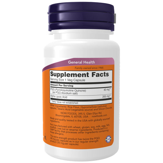Now Foods PQQ capsule closeup highlights compact supplement for mitochondrial support.