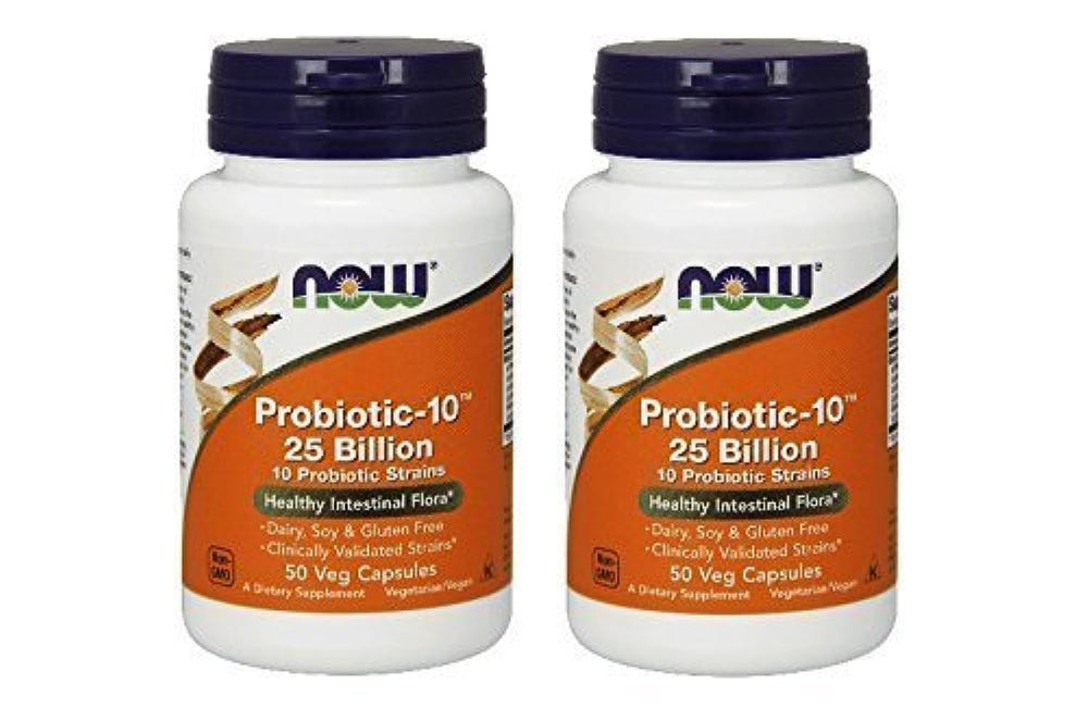 NOW Foods Probiotic-10 bottle featuring 25 Billion strains for daily gut balance