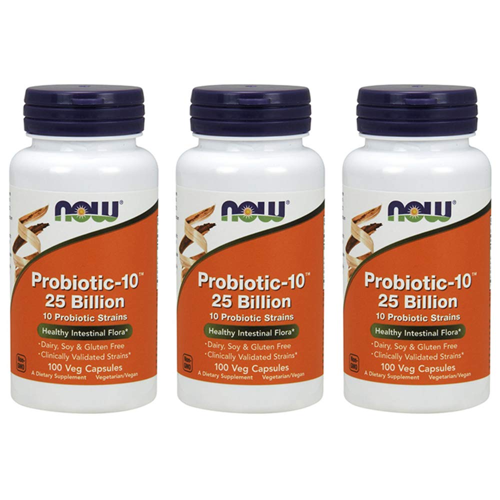 NOW Foods Probiotic-10 25 Billion packaging-info captures USA-made, family-owned brand heritage.