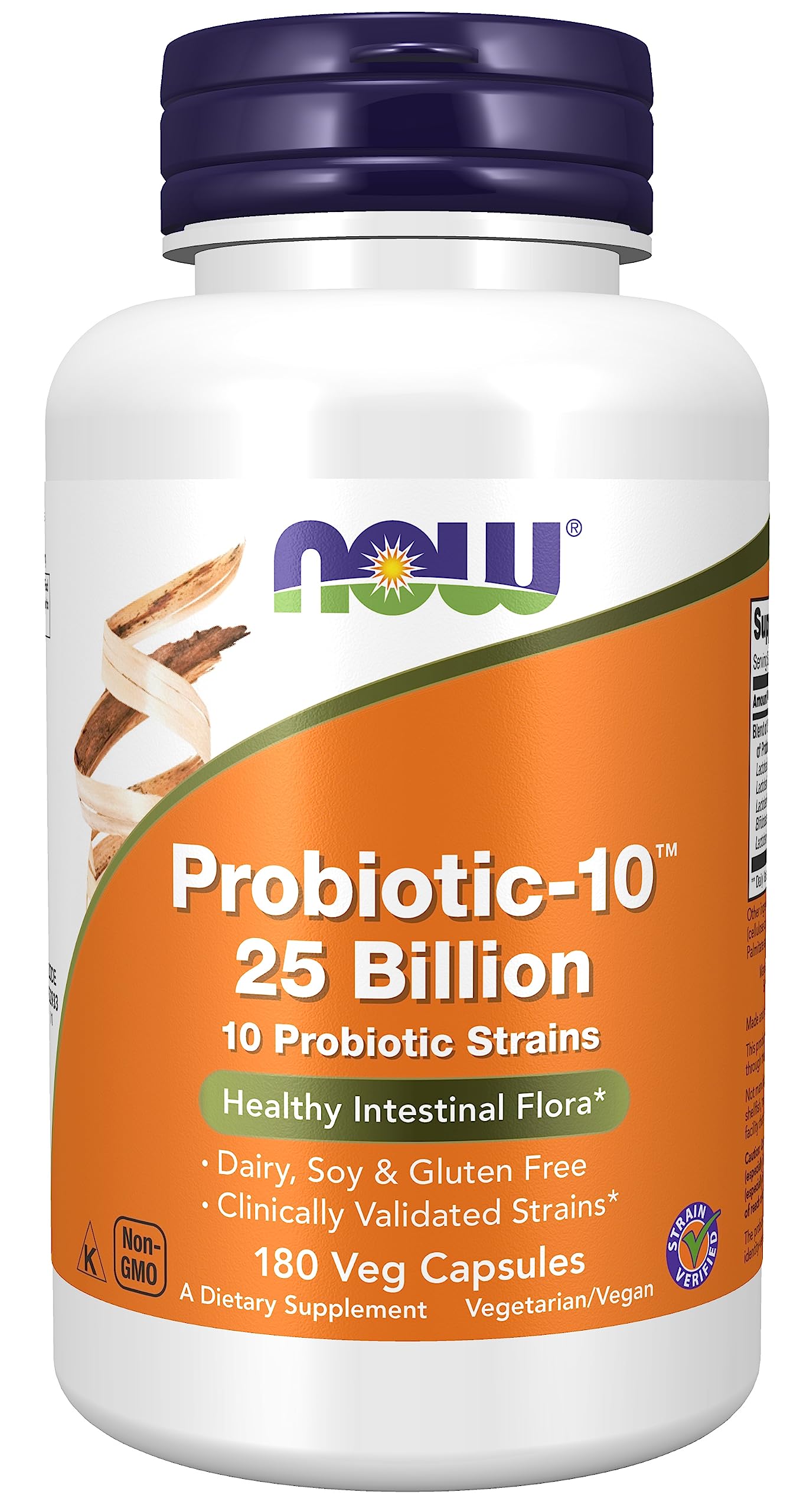 NOW Foods Probiotic-10 bottle with daily digestive support