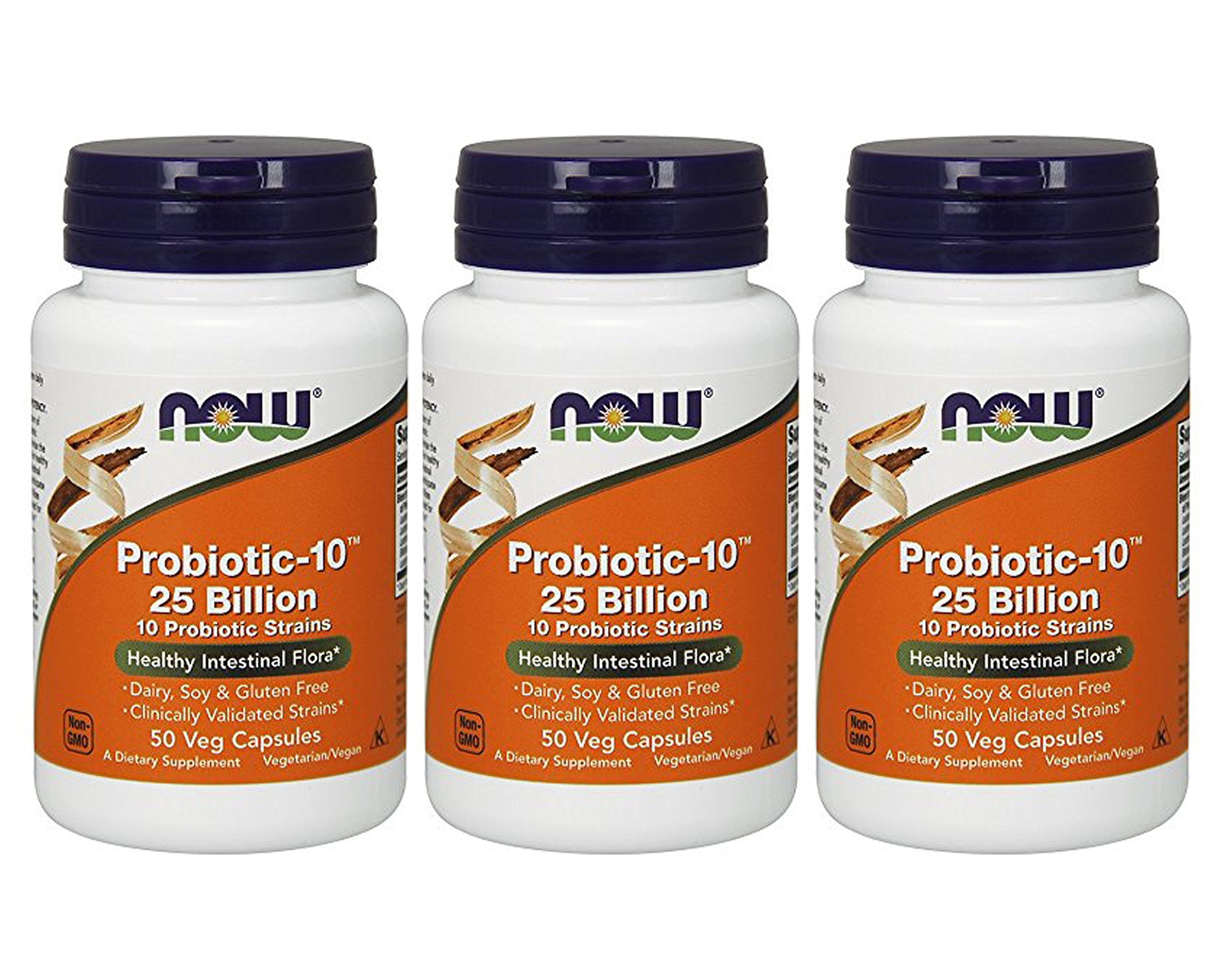 NOW Foods Probiotic-10 bottle pour supports digestive comfort and daily balance.