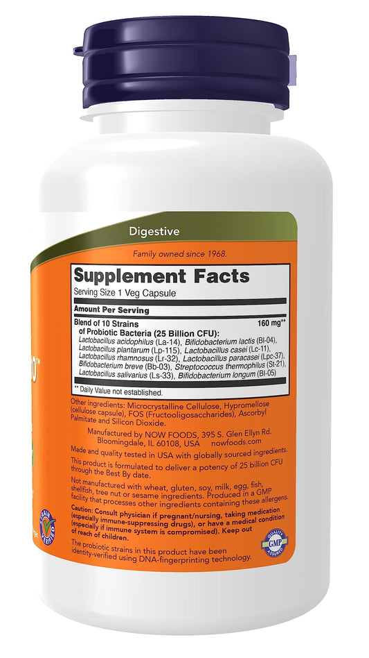 NOW Foods Probiotic-10 capsules close-up for veggie capsule convenience