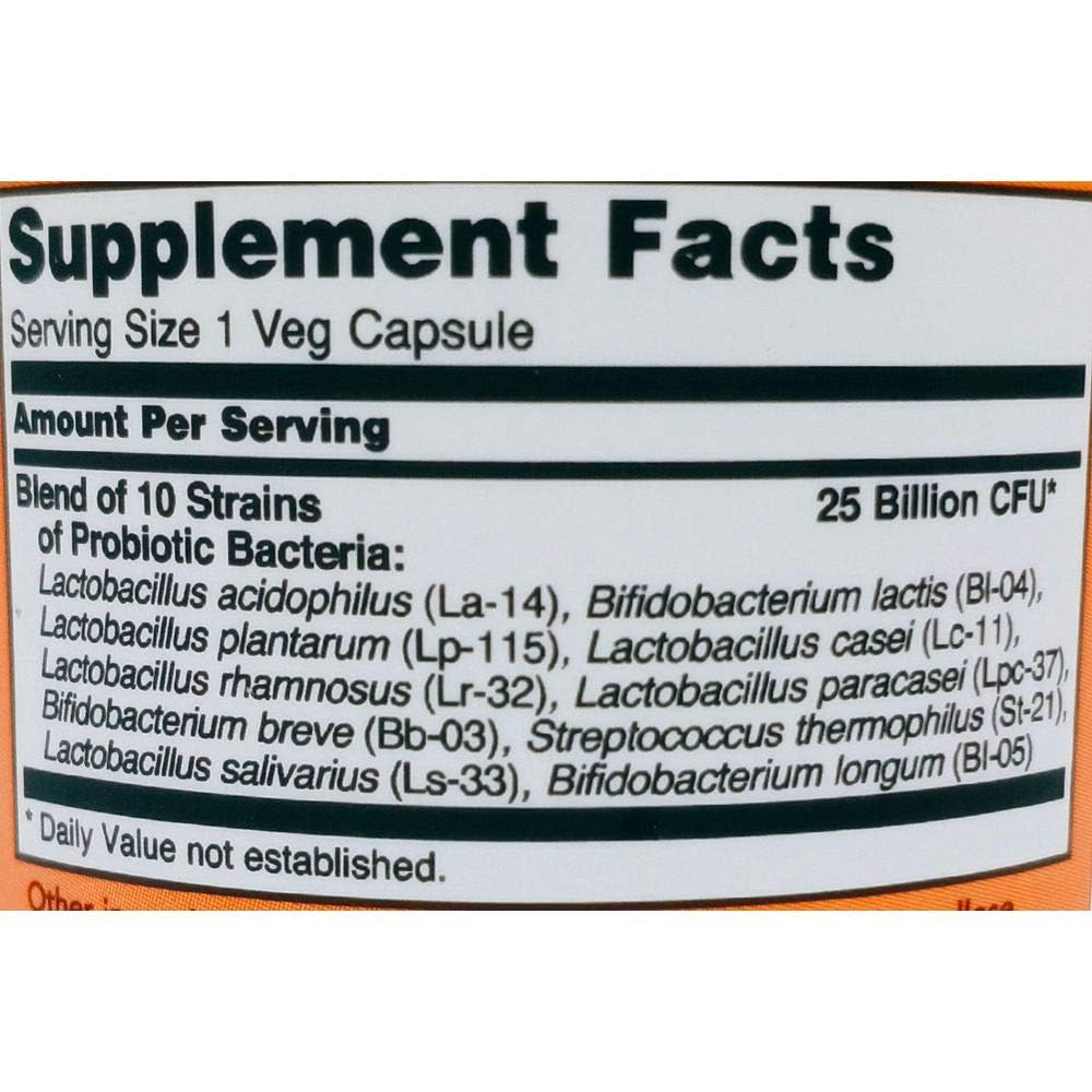 NOW Foods Probiotic-10 capsules close-up emphasizing compact size