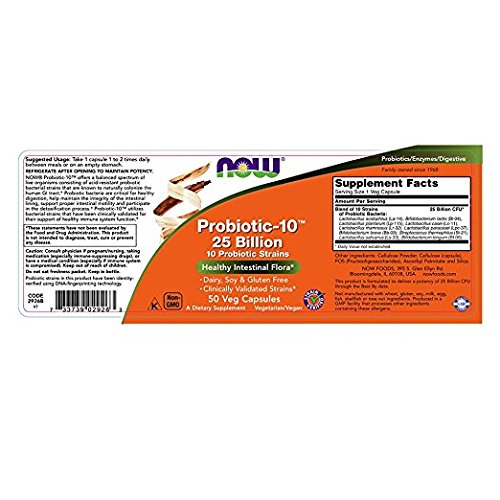 NOW Foods Probiotic-10 packaging front shows triple-count bundle for ongoing support.
