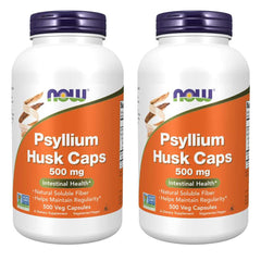 NOW Foods Psyllium Husk 500mg bottle front showing trusted fiber support.