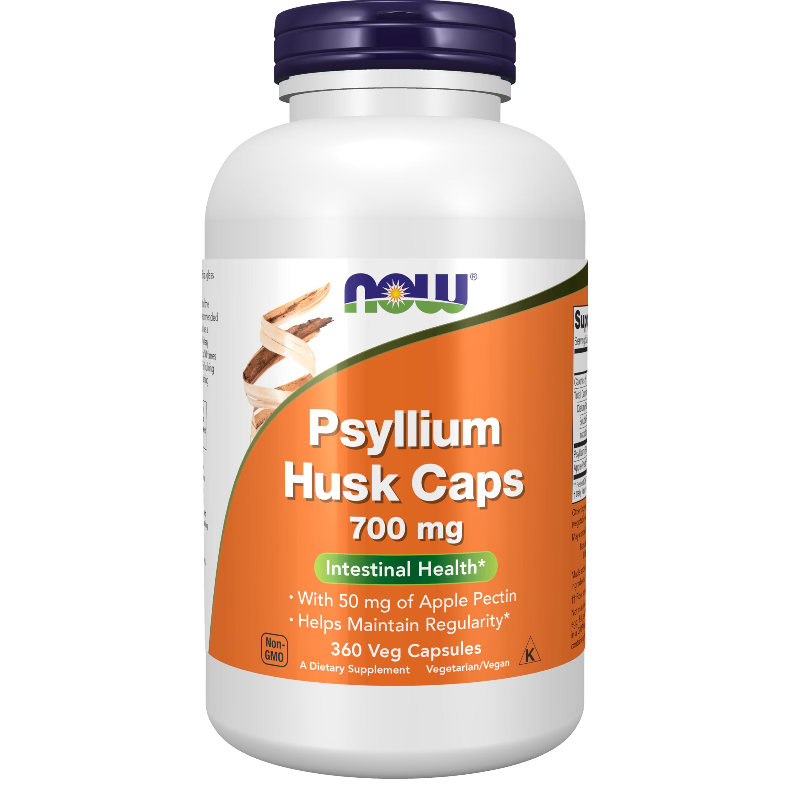 NOW Foods front packaging showing psyllium husk caps for easy fiber