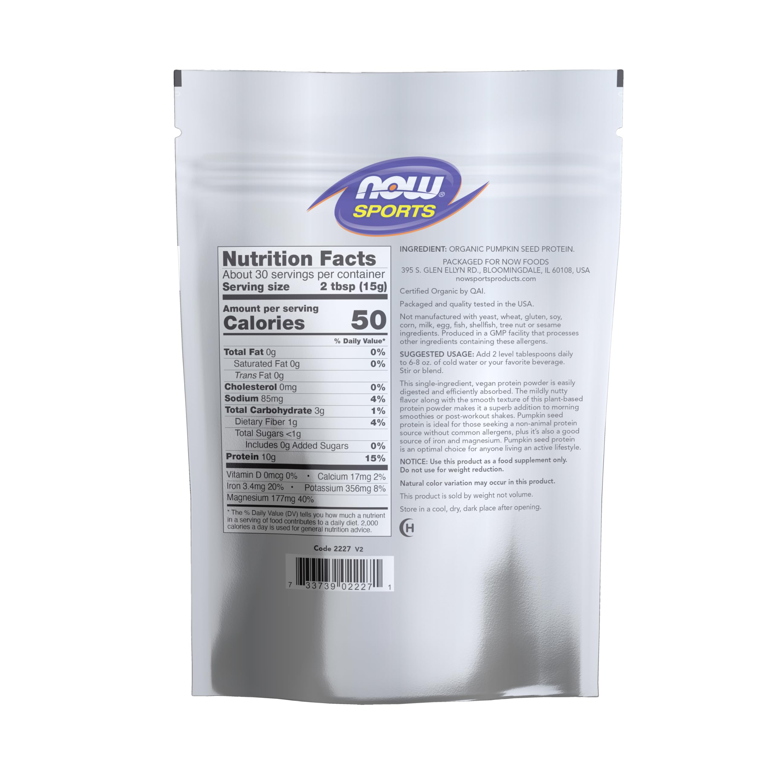 NOW Foods Pumpkin Seed Protein powder scoop beside bowl for quick shakes