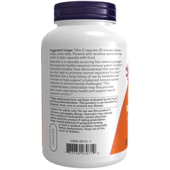 NOW Foods Quercetin with Bromelain label detail highlights ingredients and immune support.