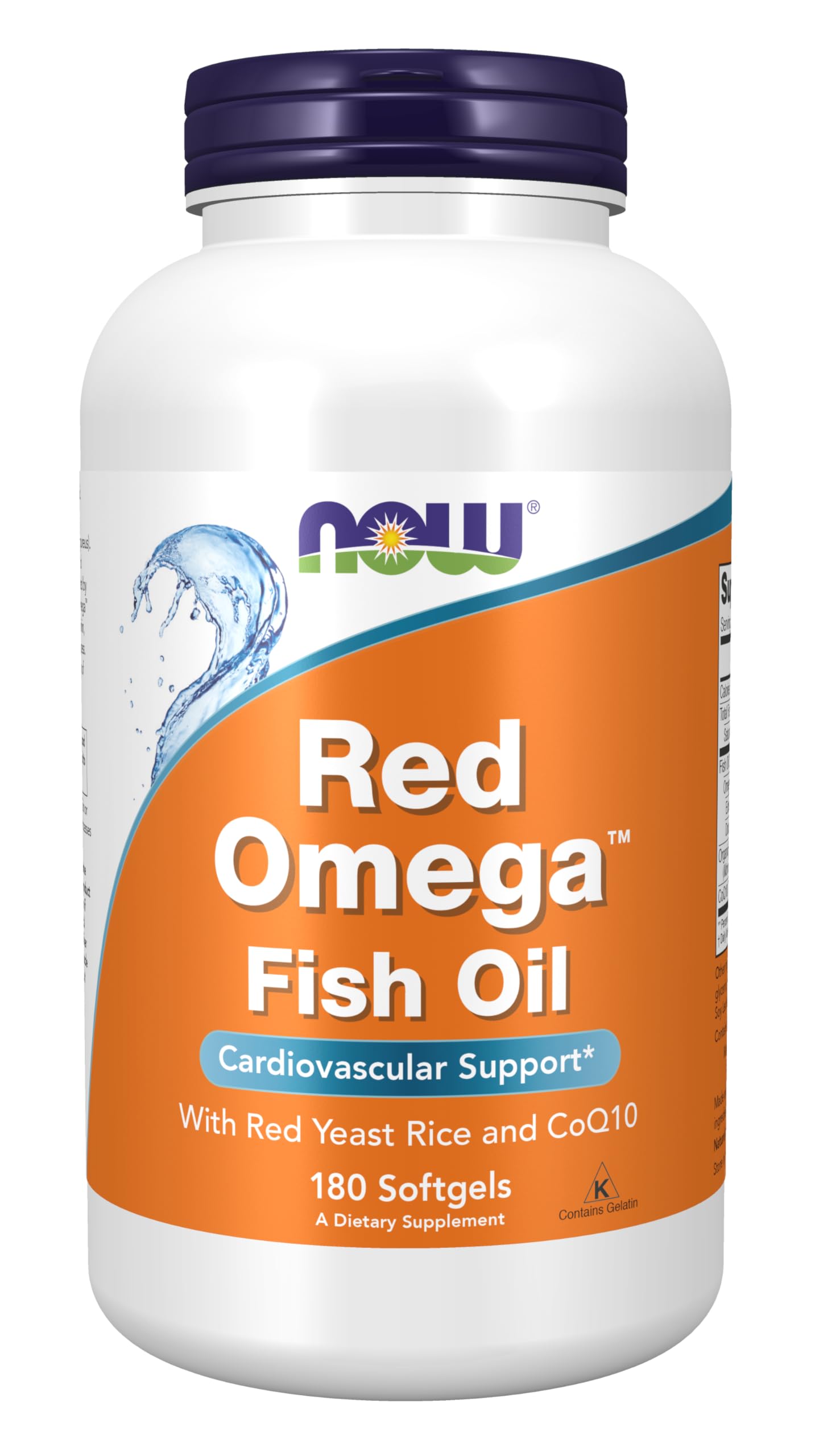 NOW Foods Red Omega bottle and label highlighting cardiovascular-friendly ingredients