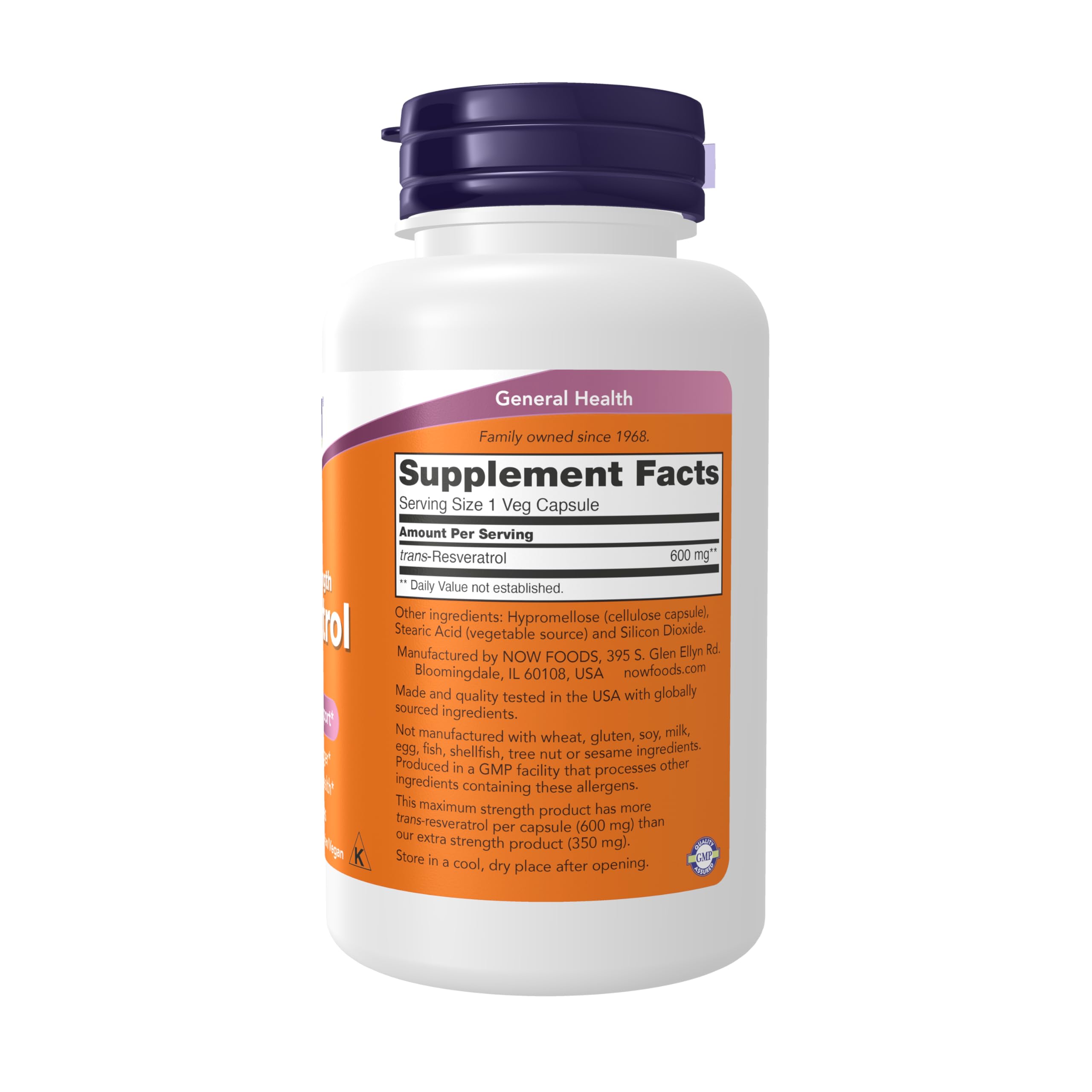 NOW Foods Resveratrol 600 mg capsules pack for daily antioxidant support.