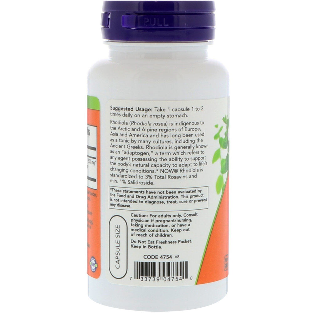 NOW Foods Rhodiola 500 mg box emphasizes heritage and quality for everyday wellness routines