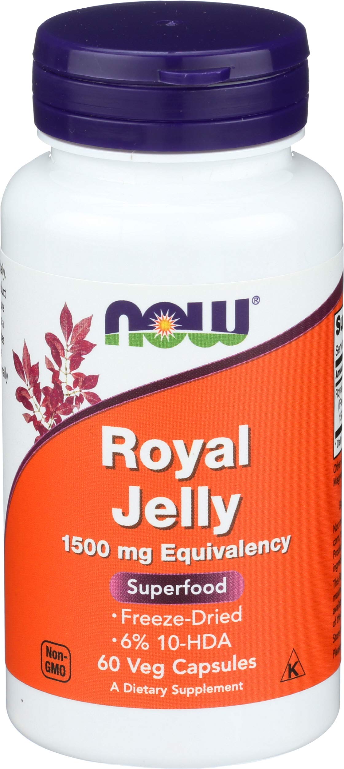 NOW Foods Royal Jelly 1500mg bottle front; gluten-free daily wellness capsule.