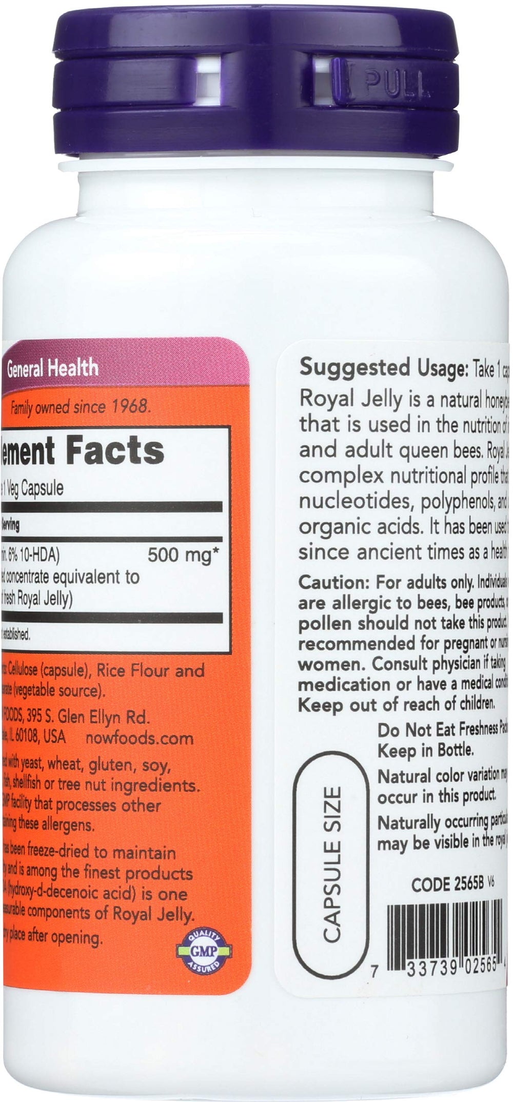 NOW Foods Royal Jelly 1500mg capsules close-up emphasizing stability and purity.