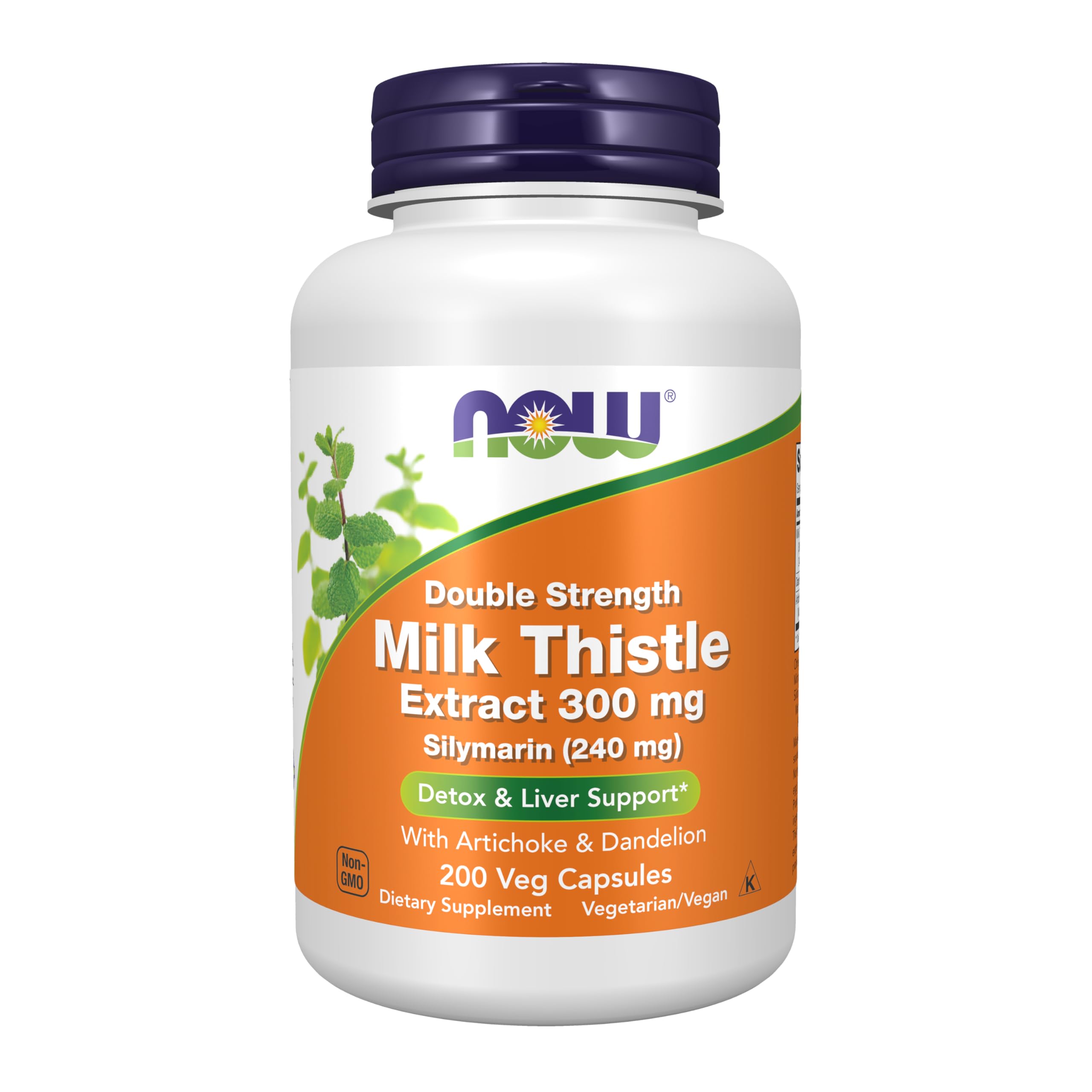 NOW Foods Silymarin bottle with milk thistle extract and artichoke & dandelion for liver support.