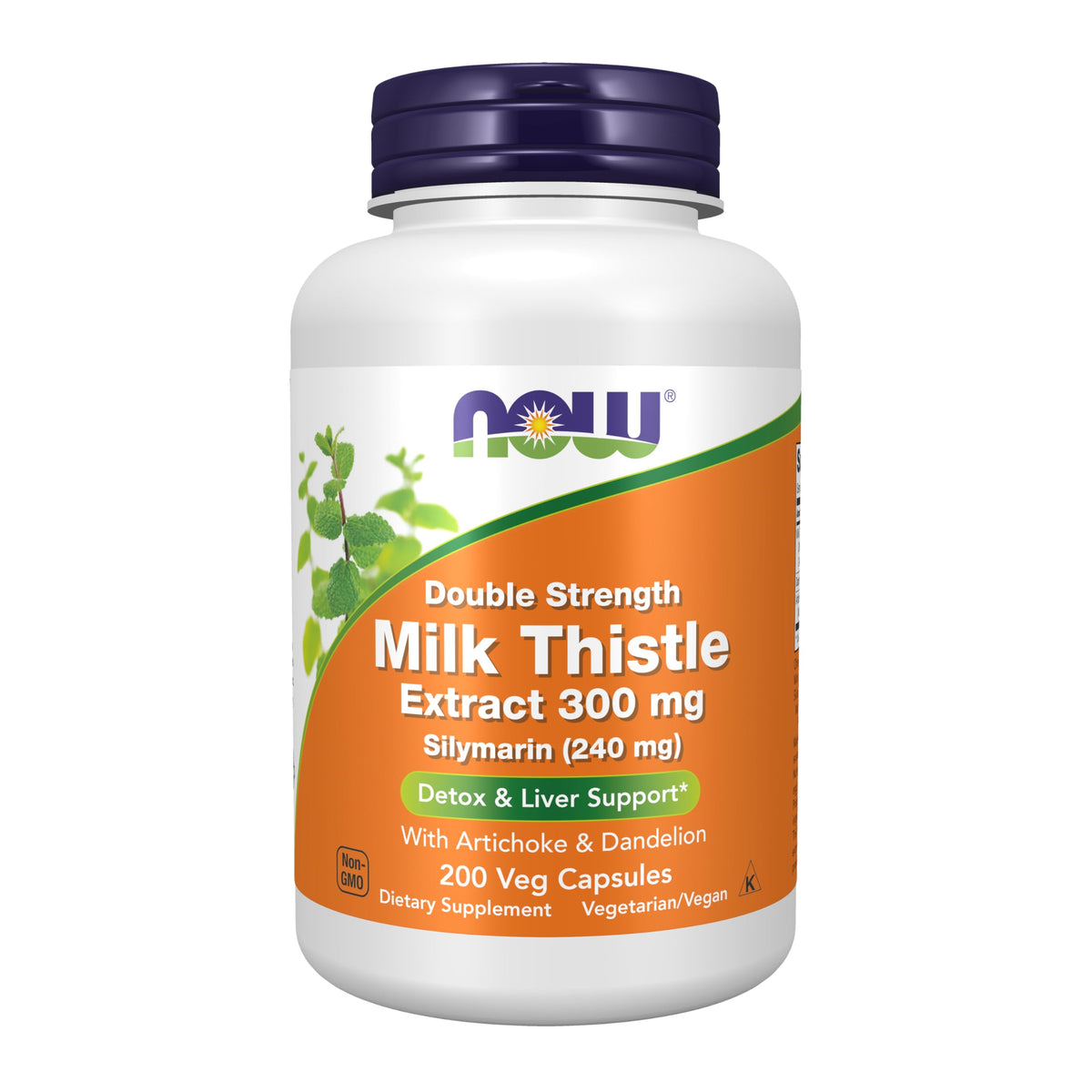 NOW Foods Silymarin bottle with milk thistle extract and artichoke & dandelion for liver support.