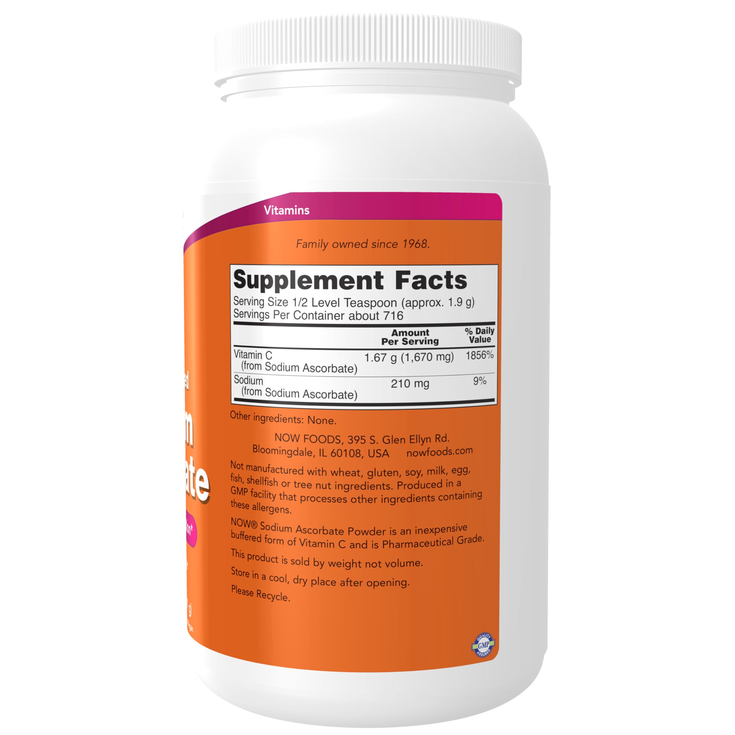 NOW Foods Sodium Ascorbate Powder with scoop for precise daily dose