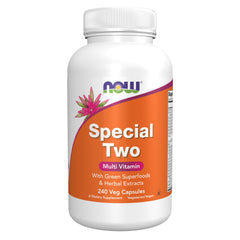 NOW Foods Special Two bottle front highlights a vegan multivitamin for daily nourishment.