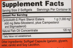 NOW Foods SPO beta-sitosterol fish oil label closeup highlights ingredients and serving size.