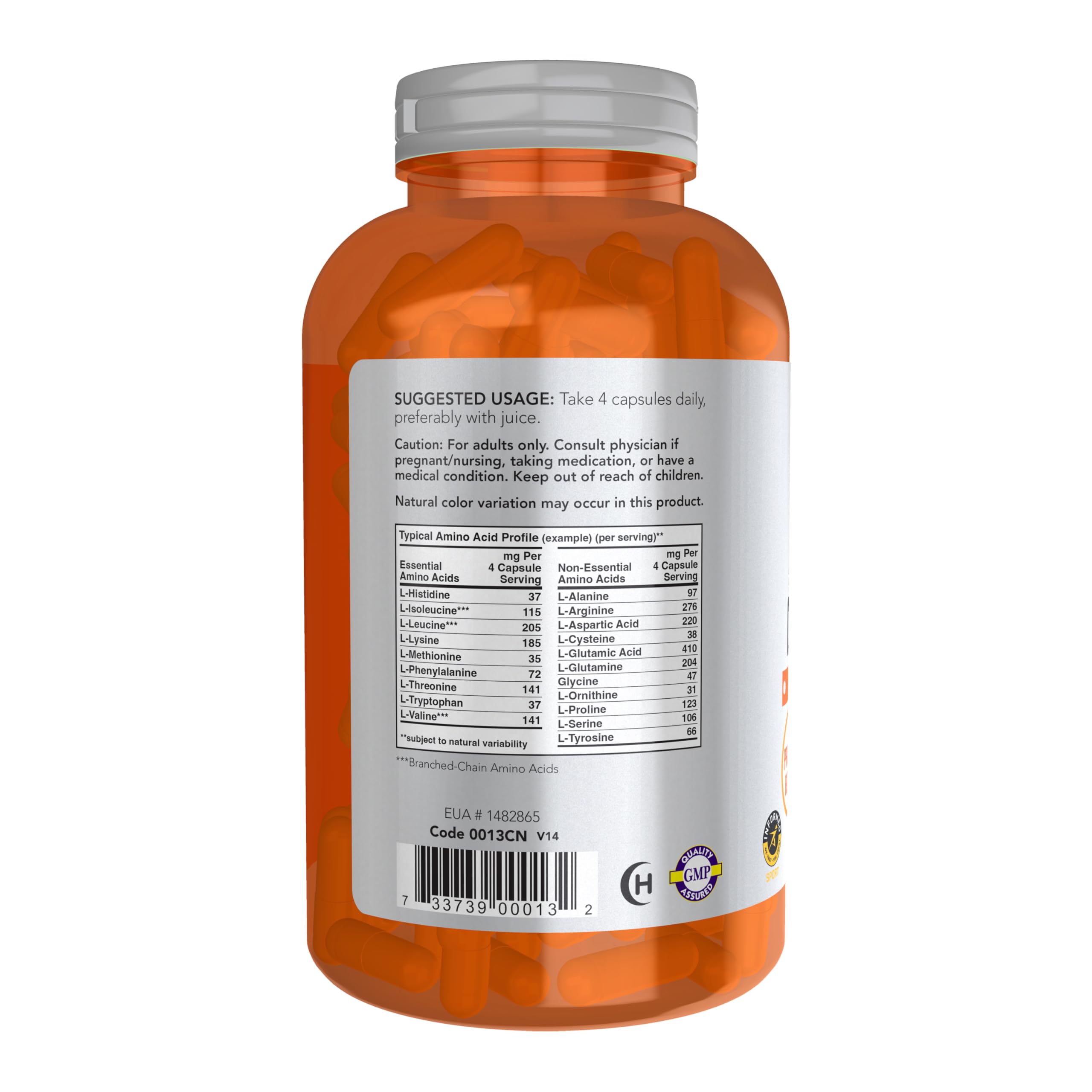 NOW Foods Sports Amino Complete label highlighting ingredients and vitamins for fitness-focused nutrition