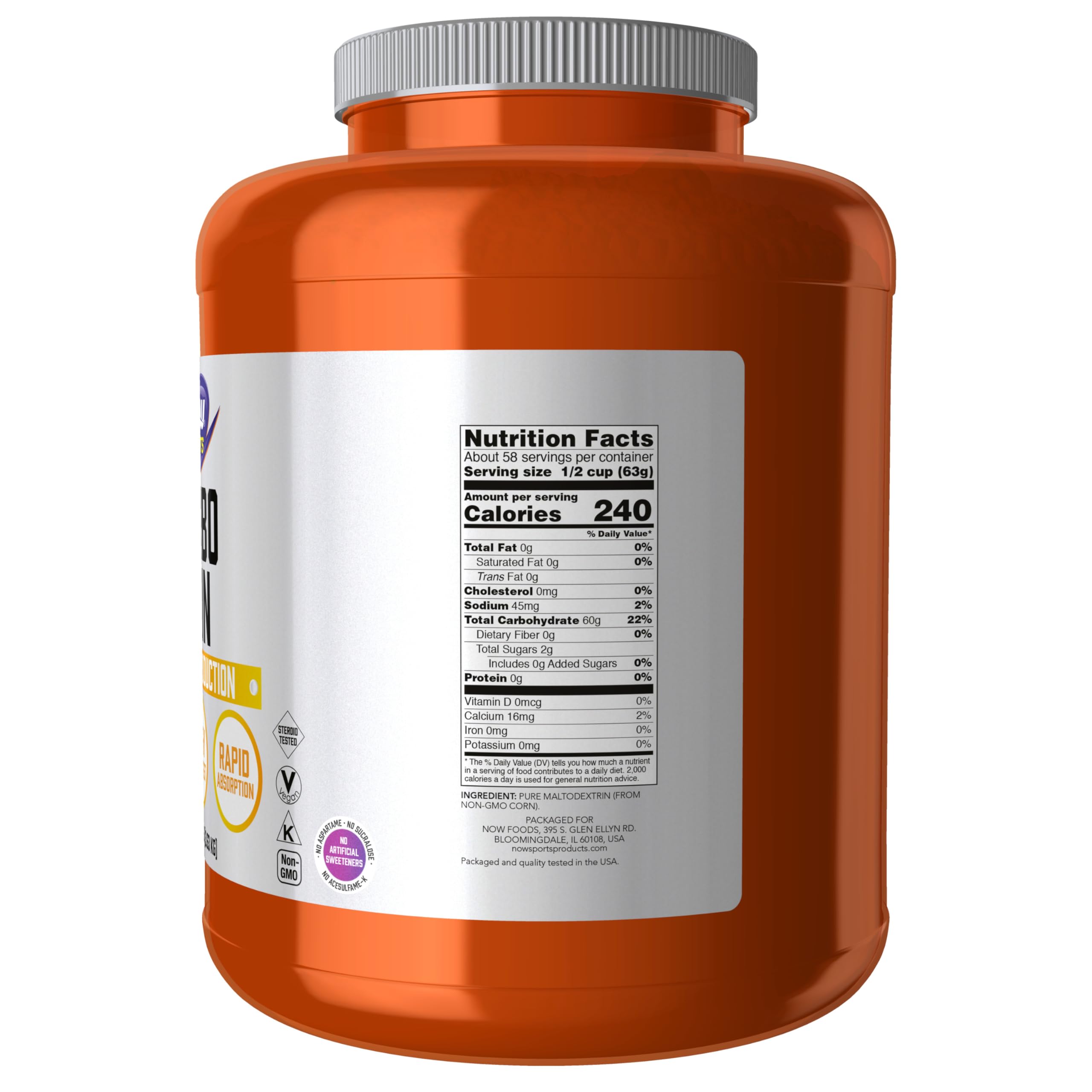 NOW Foods Carbo Gain shows rapid absorption ideal for athletic fueling during workouts