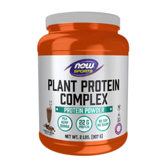 NOW Foods Plant Protein Complex container front highlights chocolate mocha flavor and plant protein.