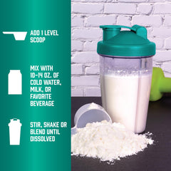 NOW Foods Plant Protein Complex mixing shaker with powder dissolving easily.
