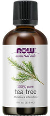 NOW Foods Tea Tree Oil two-bottle pack on display for skin care and aroma blends.