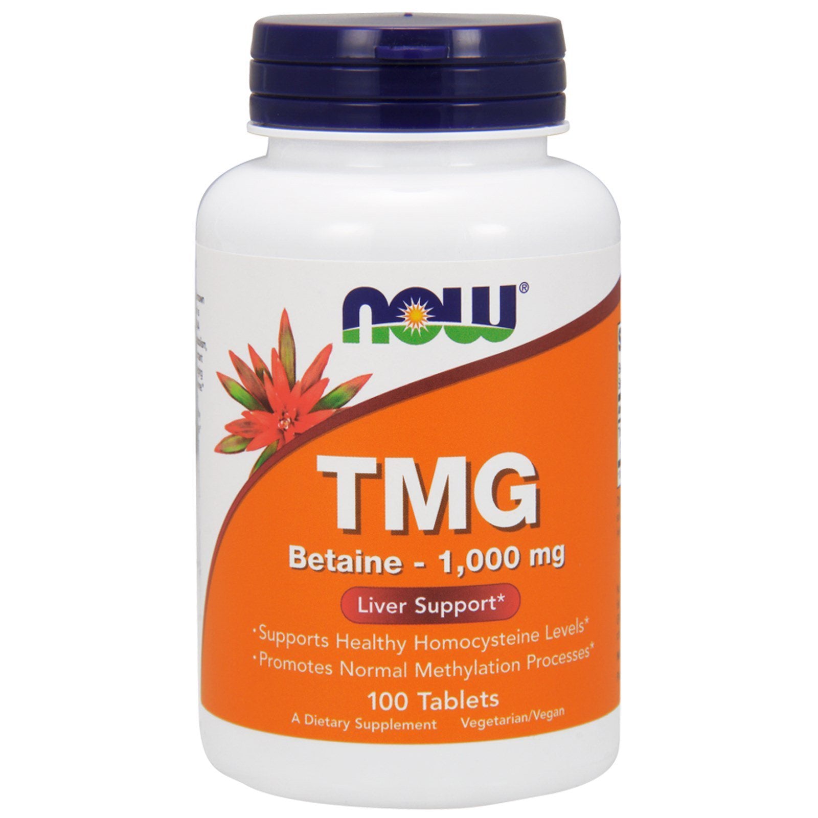 NOW Foods TMG bottle front view for daily supplementation.