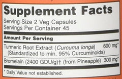 Now Foods Turmeric Bromelain 90 capsules packaging box displays packaging information