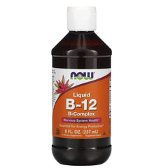 NOW Foods Vitamin B-12 Liquid dropper shows easy daily dosing for nervous system support.
