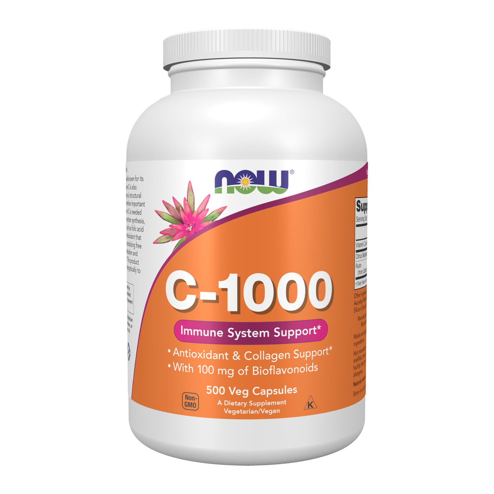 NOW Foods Vitamin C-1000 bottle front view highlighting antioxidant support.