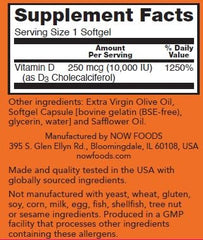 NOW Foods Vitamin D-3 softgels closeup showing liquid softgel for absorption