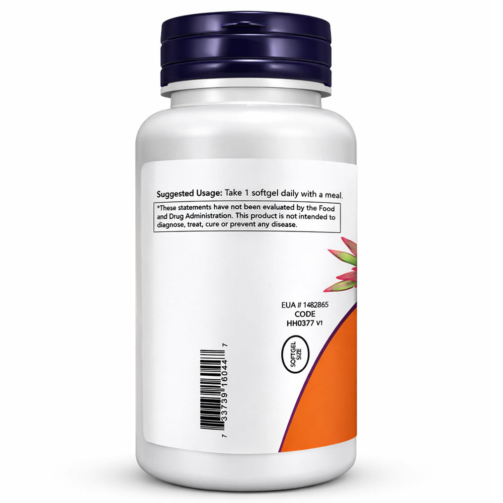 NOW Foods Vitamin D-3 bottle label front highlights potency