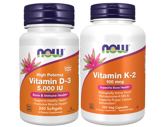 NOW Foods Vitamin D-3 softgels bottle for daily immune support and bone health.