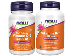 NOW Foods Vitamin D-3 softgels bottle for daily immune support and bone health.