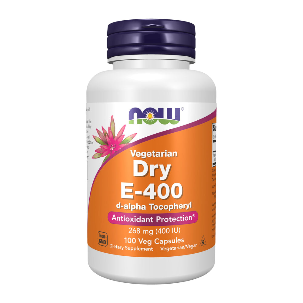 NOW Foods Vitamin E-400 Dry bottle front view supports cellular health