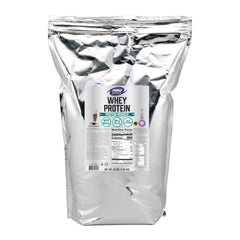 NOW Foods Whey Protein Creamy Chocolate bottle shows premium protein blend for active athletes
