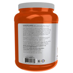NOW Foods Whey Protein Creamy Chocolate bottle with glass showing rich cream shake.