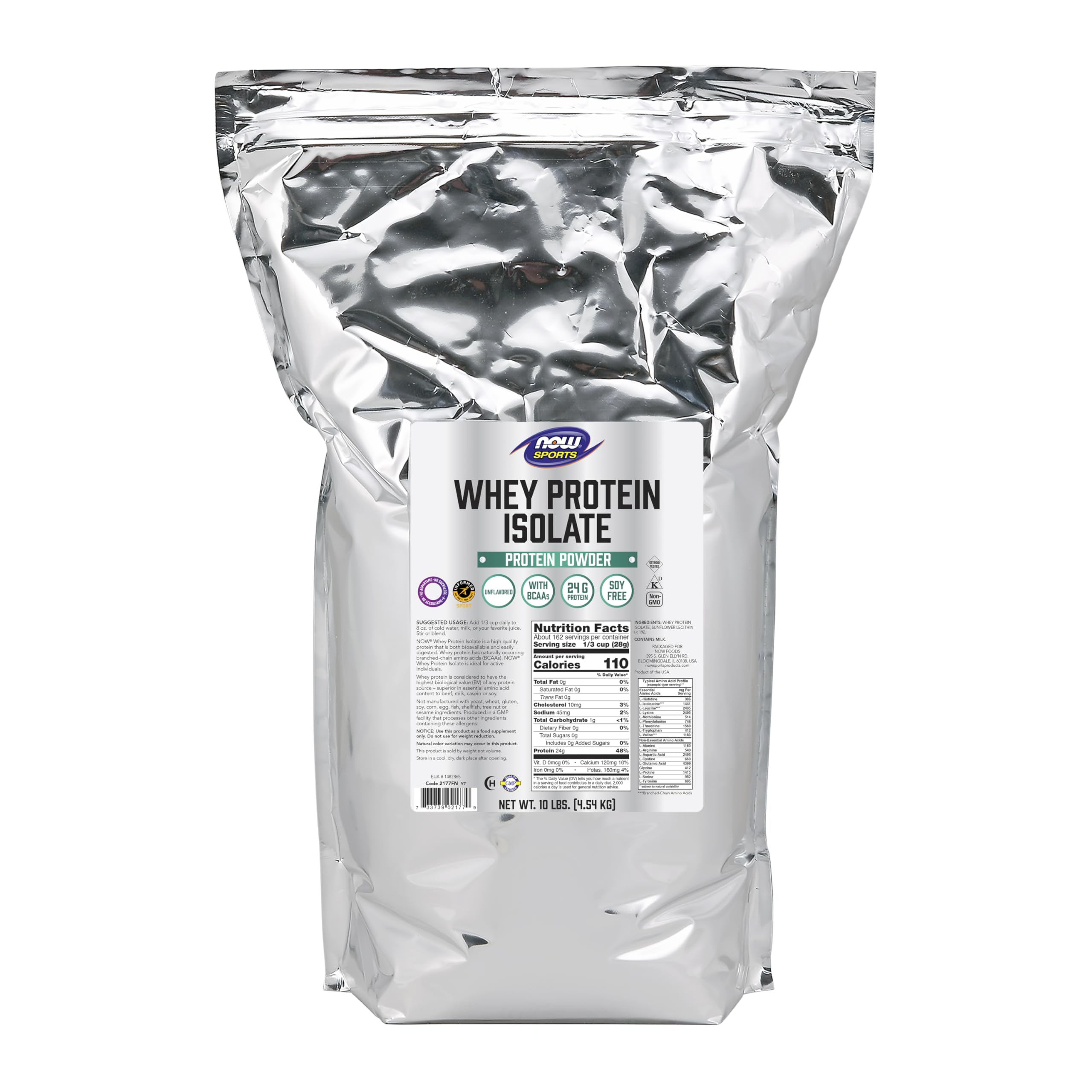 NOW Foods Whey Protein Isolate with BCAAs delivering 25 g of protein per serving for daily support.