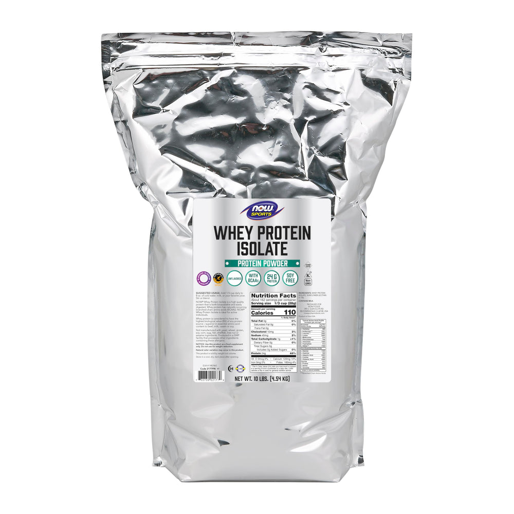 NOW Foods Whey Protein Isolate with BCAAs delivering 25 g of protein per serving for daily support.