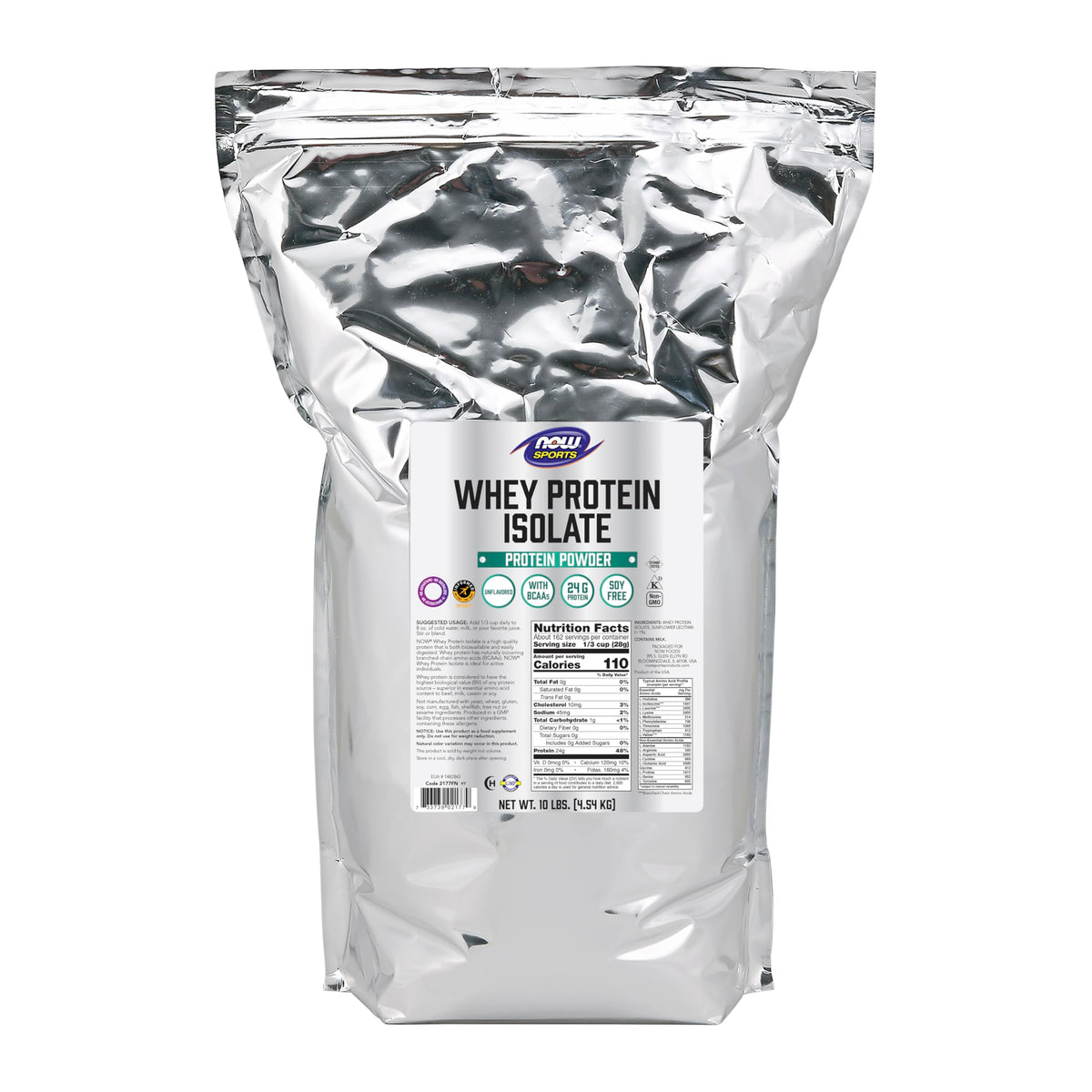 NOW Foods Whey Protein Isolate with BCAAs delivering 25 g of protein per serving for daily support.