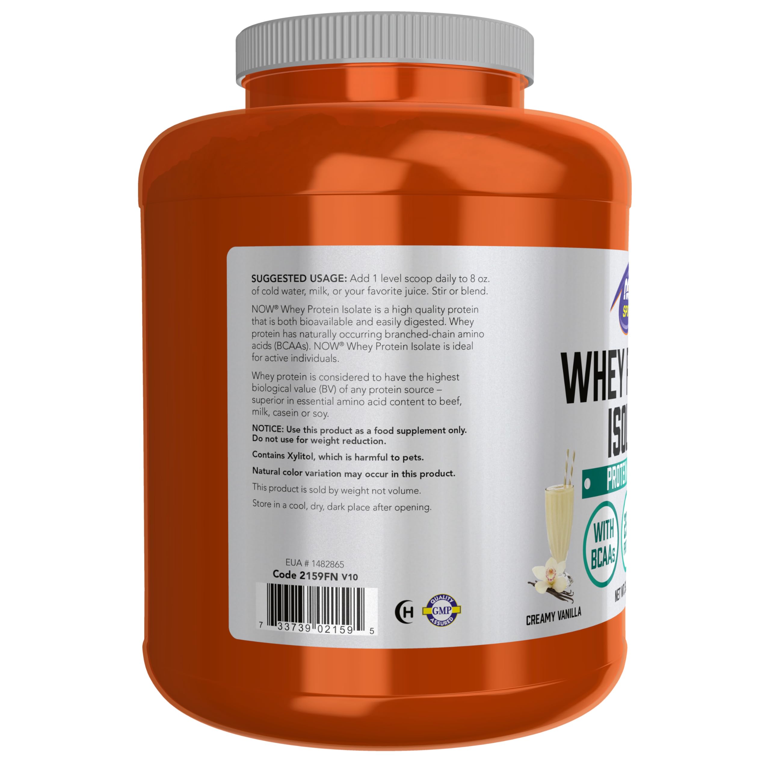 NOW Foods Whey Protein Isolate ingredients label close up