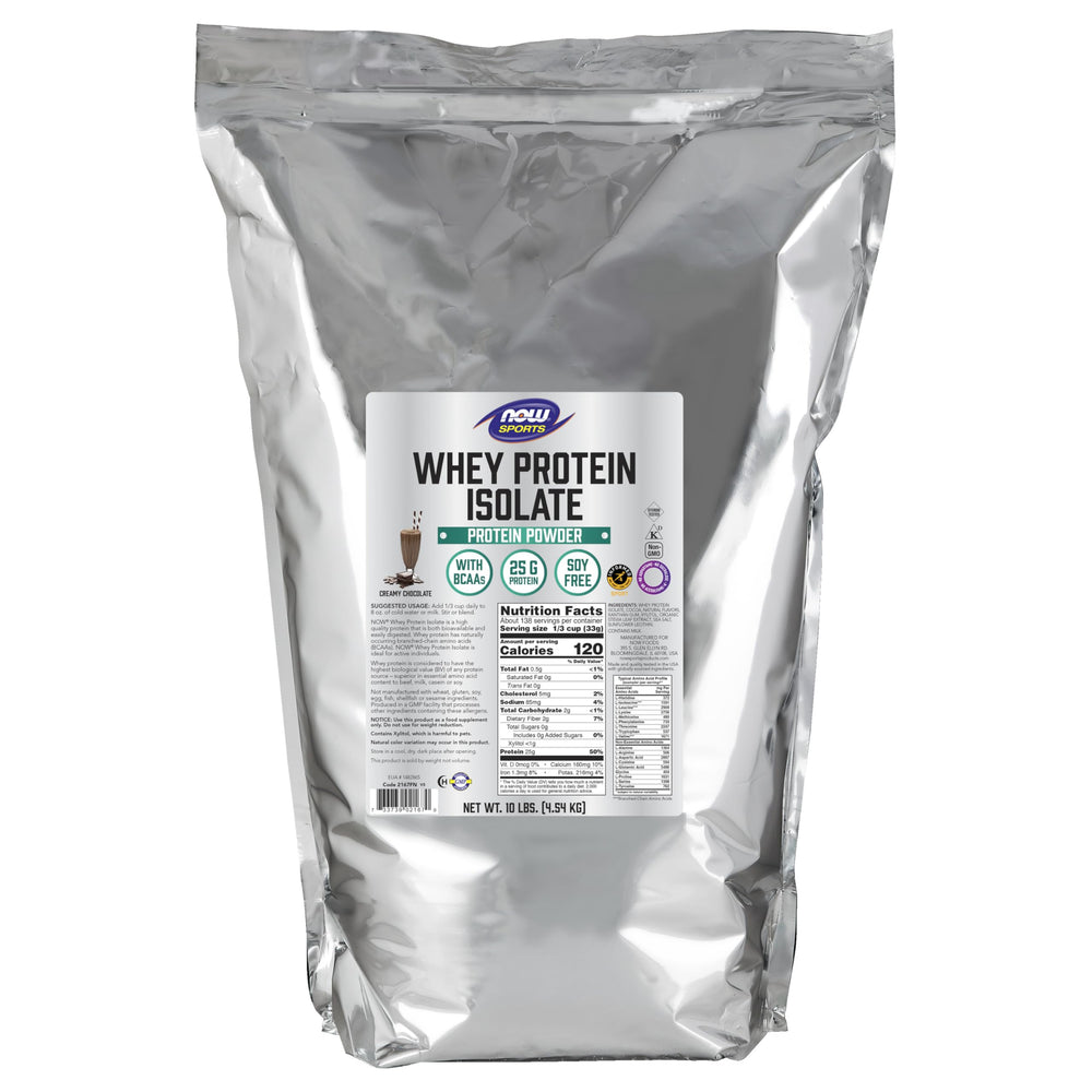 NOW Foods Whey Protein Isolate powder with a scoop for quick post-workout fueling.