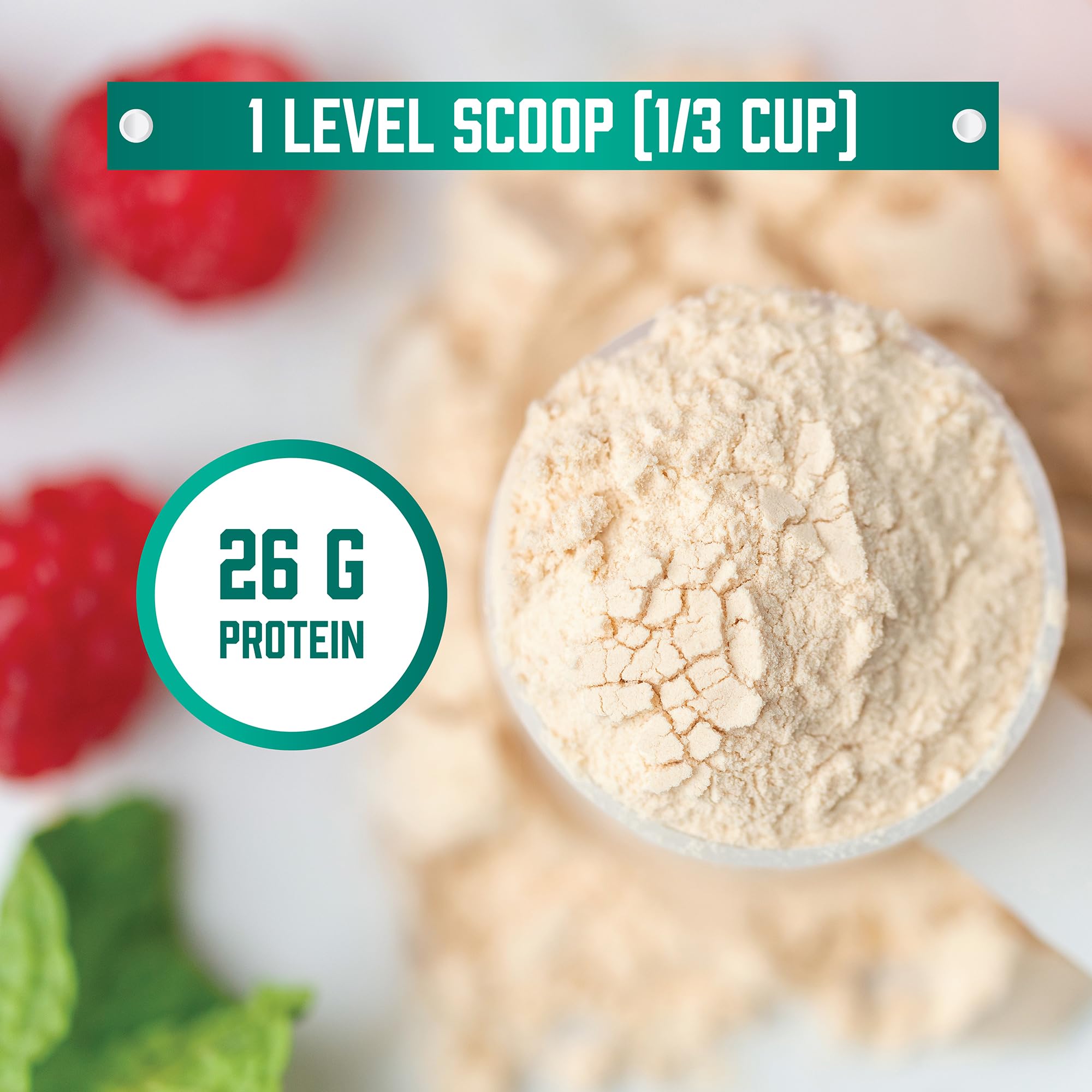 NOW Foods Whey Protein scoop indicates convenient serving for workouts.