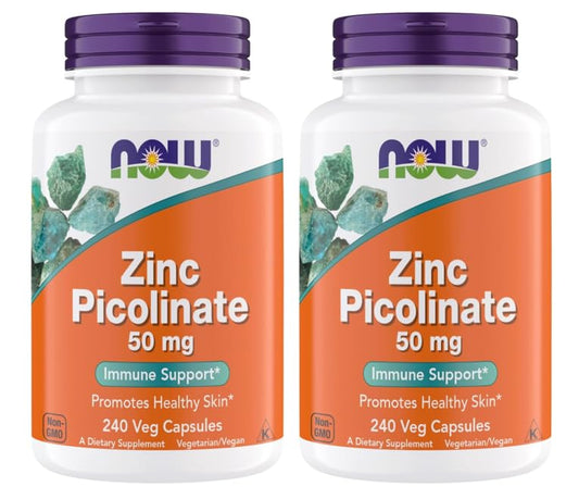 NOW Foods Zinc Picolinate 50 mg bottle with capsules supporting immune function