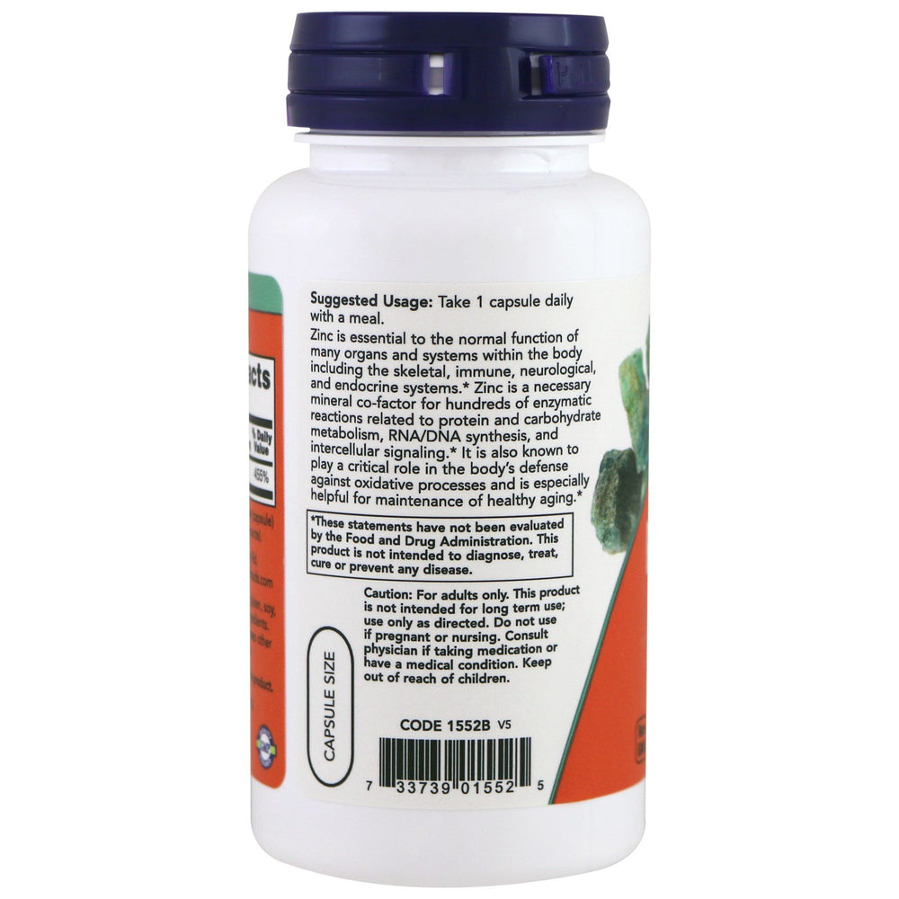 NOW Foods Zinc Picolinate 50 mg label detail highlighting ingredients.