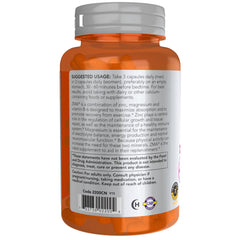 NOW Foods ZMA 90 Caps package front highlighting US origin for trusted supplement use.