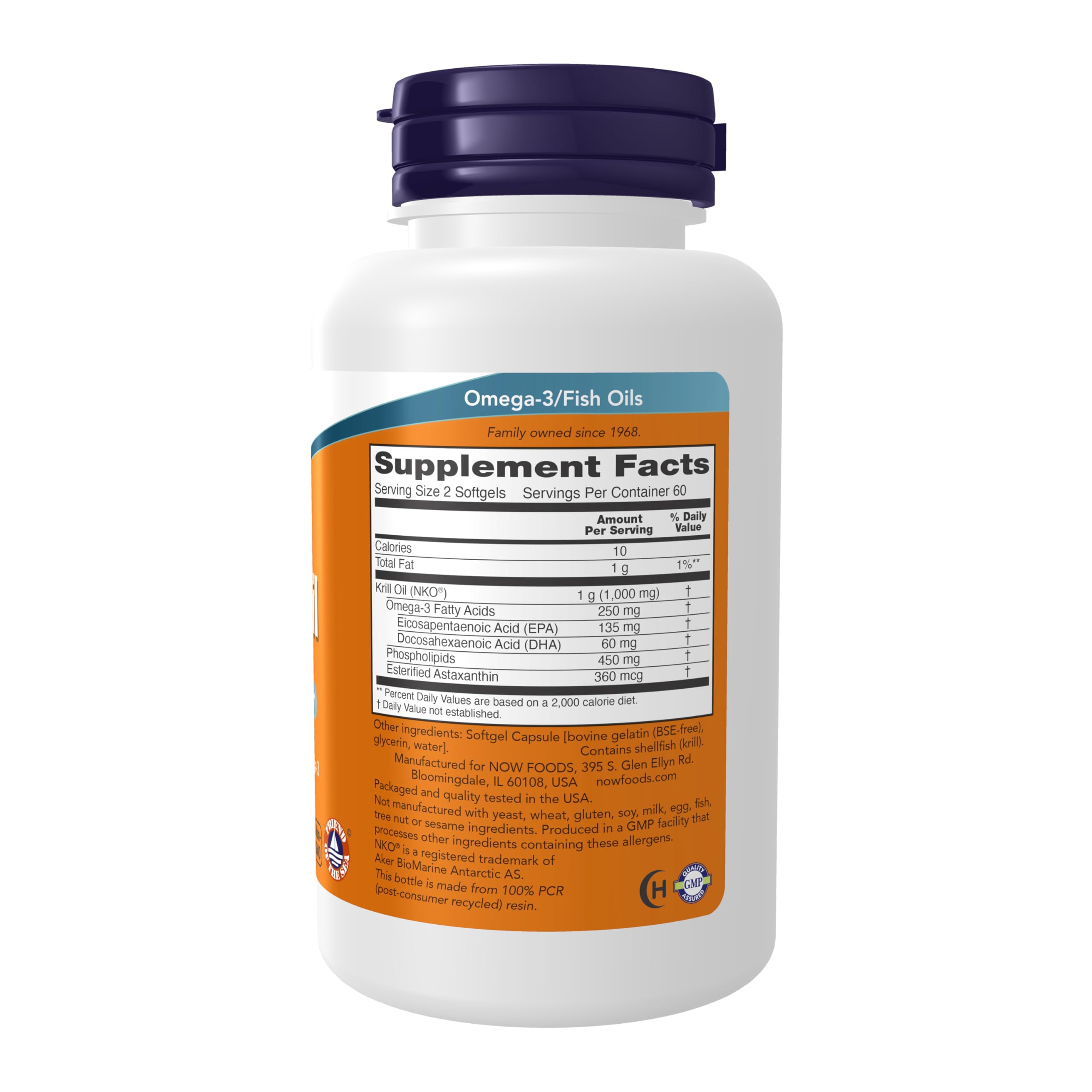 NOW Foods Krill Oil capsules in close view emphasize phospholipid-bound omega-3.